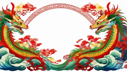 Obraz premium creative beautiful border frame of ancient chinese dragon pattern background with copy space