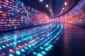 Futuristic Glowing Data Tunnel With Neon Colors