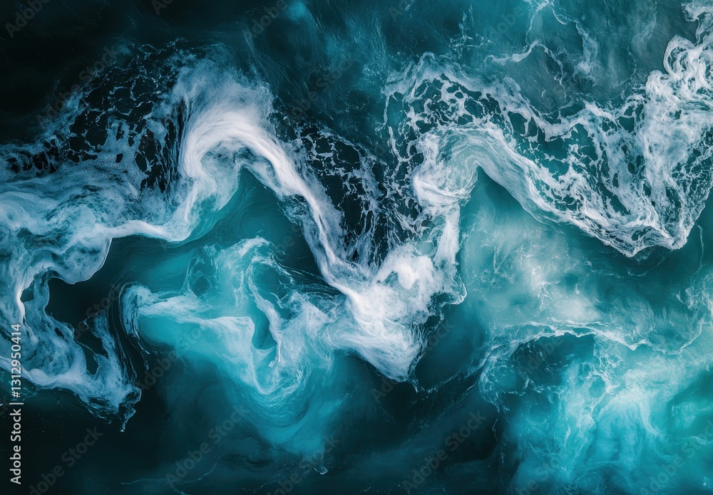 Poster beautiful abstract ocean waves with swirling patterns and rich teal colors capturing the majesty of 
