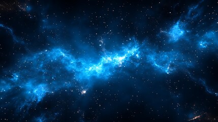 Naklejka premium A beautiful luminous blue nebula fills a dark space scene