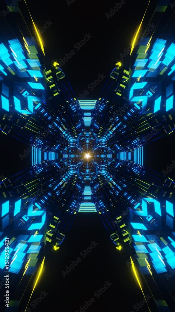 Poster vertical video of vibrant abstract geometric tunnel in a seamless motion loop