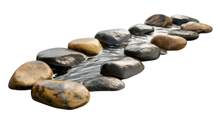 Stepping stones crossing a stream on transparent background
