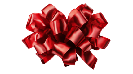 Red ribbon shaped into a heart, isolated on transparent white background. 