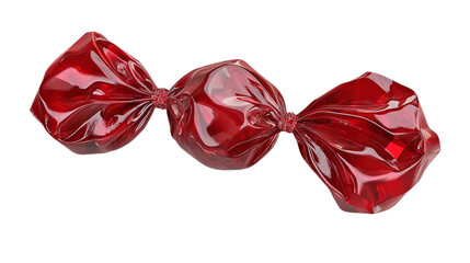 Red wrapped candy, isolated on transparent white background.