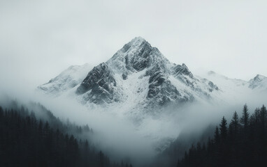Obraz premium Misty Snow Covered Mountain Peak