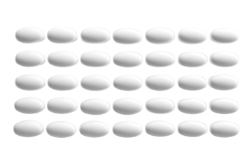 Unique arrangement of white oval pills in a grid pattern on a plain background