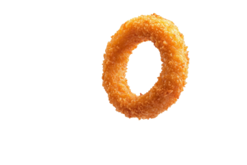 Fried onion ring is suspended in midair, isolated