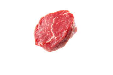 Fototapeta premium Piece of meat is shown in the air, with its juices and juices dripping down, isolated