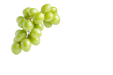 Bunch of green grapes are shown on a white background, isolated
