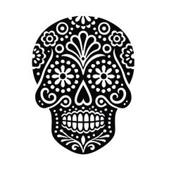 Fototapeta premium Sugar Skull Silhouette with Floral Patterns