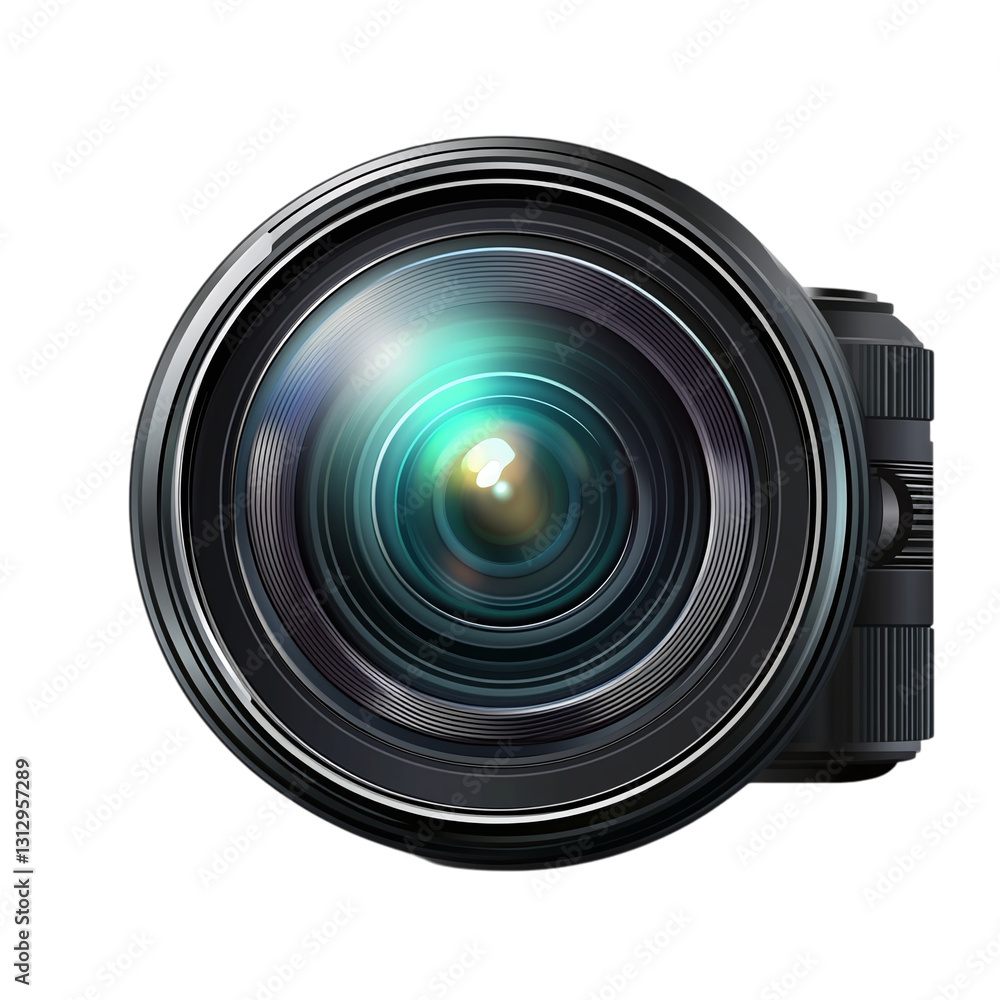 Poster digital camera lens with sharp focus isolated on transparent background