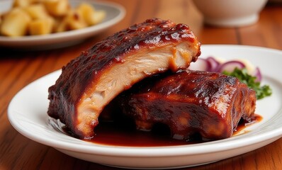 Delicious BBQ ribs on a plate
