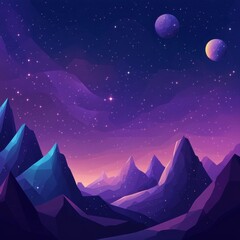 Fototapeta premium A stylized illustration depicts an alien landscape under a starry night