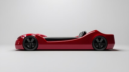 A sleek sports car-inspired bed with a low-profile frame, glossy red finish, and aerodynamic design on an isolate background