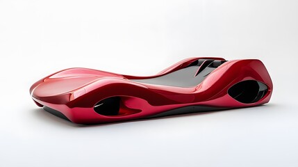 A sleek sports car-inspired bed with a low-profile frame, glossy red finish, and aerodynamic design on an isolate background