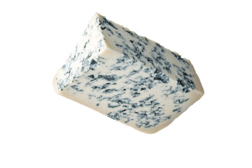 Piece of blue cheese is shown in the air, isolated