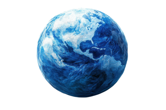 Artistic representation of Earth showcasing blue oceans and white clouds with a focus on North America
