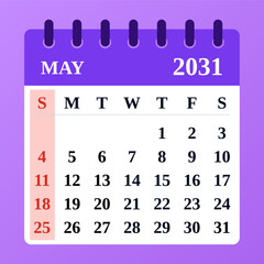 May 2031. May.  brings sunshine, flowers, and outdoor adventures. Enjoy bright days, positivity, and the excitement of summer approaching.


