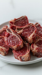  raw lamb chops on white plate