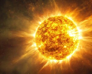 Obraz premium A fiery celestial body emits intense heat and radiant light