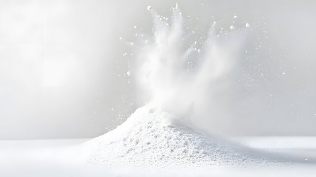 Explosive Powder Eruption: A mesmerizing display of a white powder explosion, showcasing the dynamic energy of particles erupting upward, captured in stunning detail.