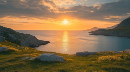 Fototapeta premium Generic Serene Coastal Scene Glowing Sunrise Traditional