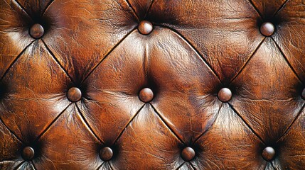 Vintage brown leather upholstery texture featuring rustic tufted buttons creating an antique background ambiance for elegant interior design inspiration