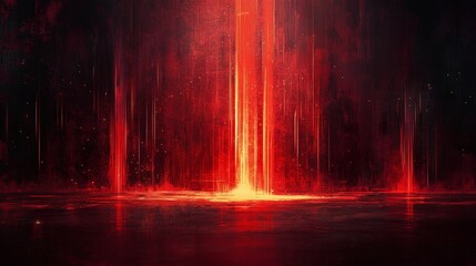 Fototapeta premium Fiery Red Light Emanating from Ground in Abstract Space Environment