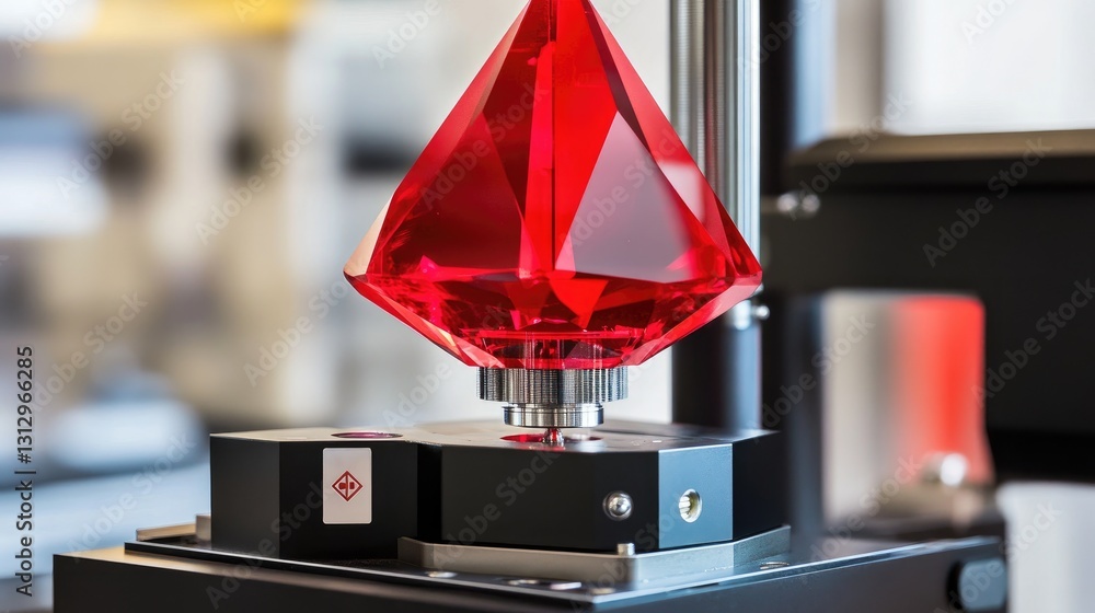 Poster a gemstone spectrometer analyzing a ruby's unique color properties.