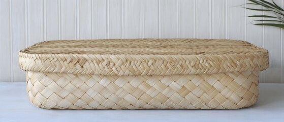 Fototapeta premium Natural Woven Seagrass Rectangular Basket with Lid
