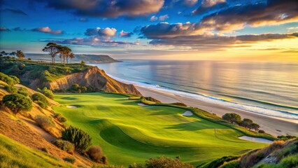 Tranquil morning scene at Torrey Pines Golf Course, with a stunning panoramic ocean view in La Jolla, California