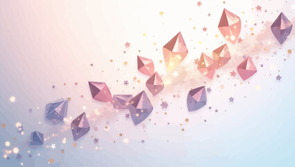 Floating Crystals: Pastel pink and purple crystals float gracefully, creating a dreamy, ethereal effect with sparkling light trails.