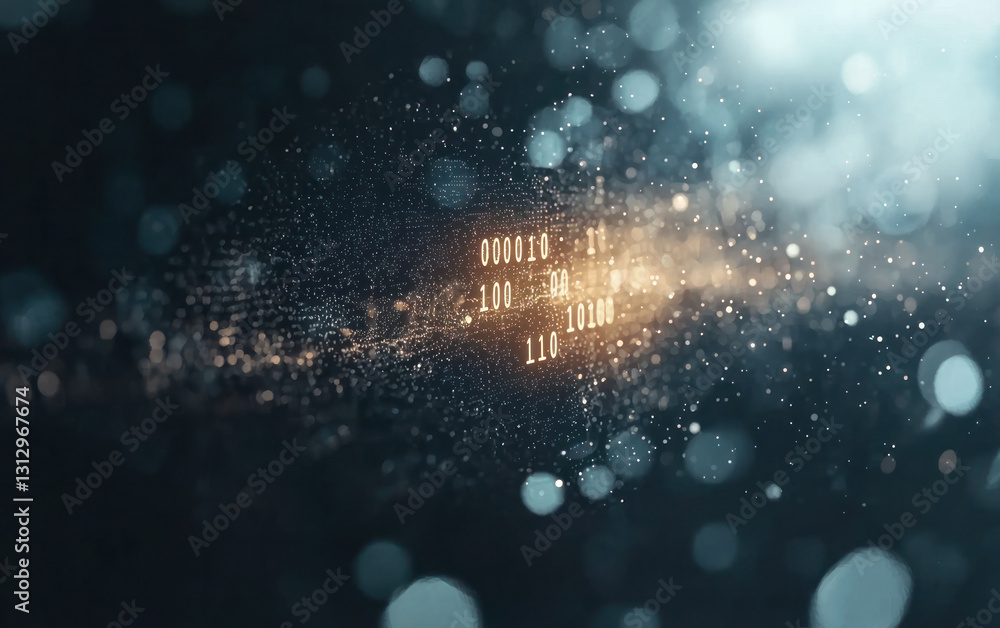 Poster glowing data streams in dark abstract digital art