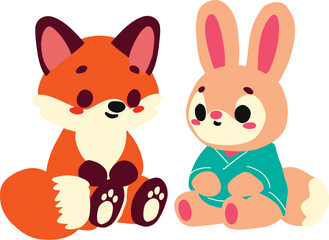 Cut Fox and Rabbit for autism illustration