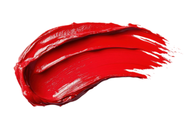 Bright red paint swath on a white background showcasing texture and movement while creating an artistic effect