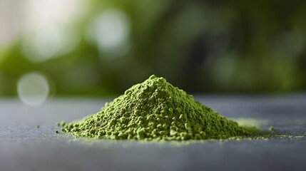 Matcha Delight: A close-up shot of vibrant green matcha powder, evoking tranquility and zen. It suggests both health and flavor, perfect for culinary and wellness-themed visuals.
