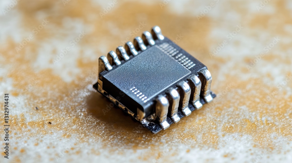 Poster closeup detailed image of a small electronic microchip component technology detailed view of a moder
