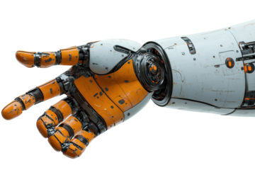 Robotic hand reaching out in a futuristic setting showcasing advanced technology and design