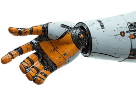 Robotic hand reaching out in a futuristic setting showcasing advanced technology and design