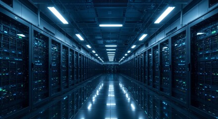 Futuristic Data Center with High-Tech Servers and Cybersecurity Infrastructure