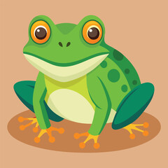 Cute cartoon green frog illustration sitting on a leaf, isolated on white