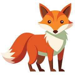 A cute red fox cartoon, with a bushy tail and funny smile, is a vibrant vector illustration of this wild forest mammal