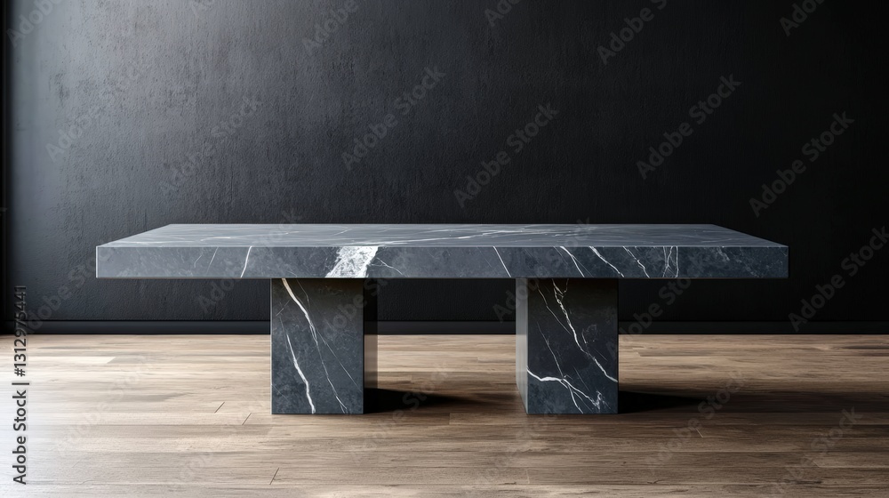 Poster a striking marble table displayed in a studio setting highlighting its unique patterns and elegant d
