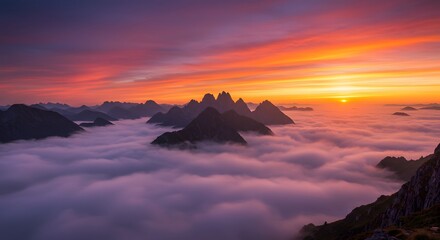 Majestic Sunset Over Mountain Peaks Cloudscape