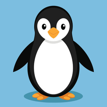 recommend clip art: Cute cartoon penguin bird on white snow and cold ice, a winter animal illustration