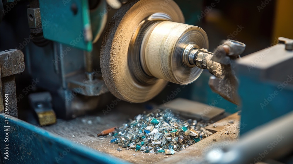Aufkleber gemstone grinder and polisher at work, creating a smooth and reflective surface.