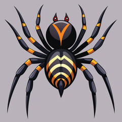 Black and yellow arachnid vector illustration on a web, a scary symbol for Halloween design or a dangerous tattoo