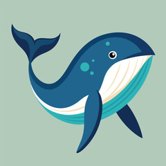 Obraz premium Cartoon aquatic animal vector illustration: cute shark, whale, dolphin, and fish swimming in blue ocean waves