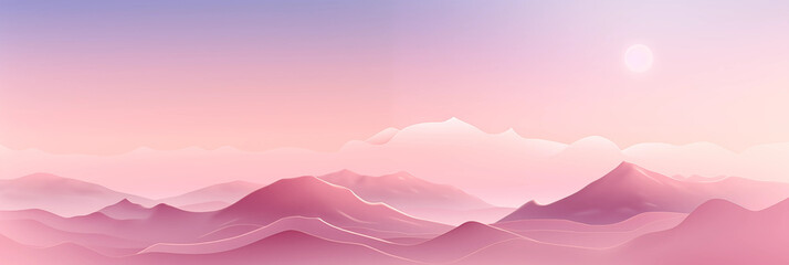 Pink Mountain Range Sunset Landscape Soft Pastel Colors Digital Art