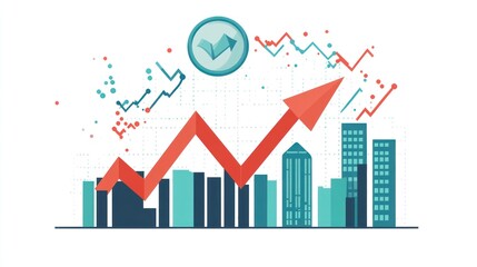 Financial growth, city skyline background, graphic illustration